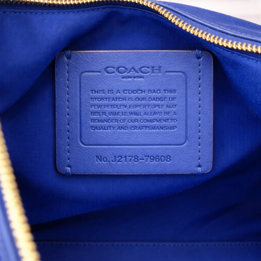 Coach Royal Blue Pebbled Leather Tote Zip Shoulder Bag Gold Hardware Like New - Picture 6 of 6